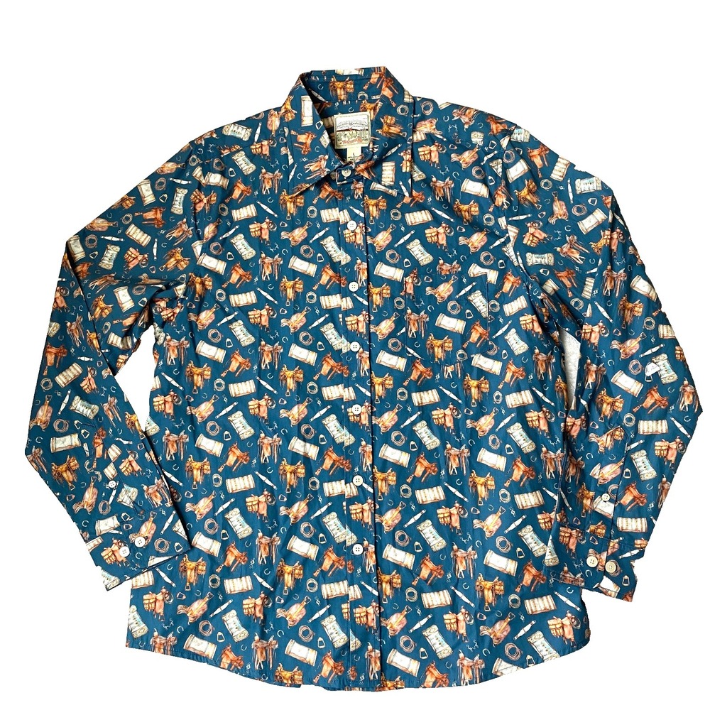 Rocking K Ranchwear Mens Western Shirt Size L Button Up Saddles Barn Tools NWT